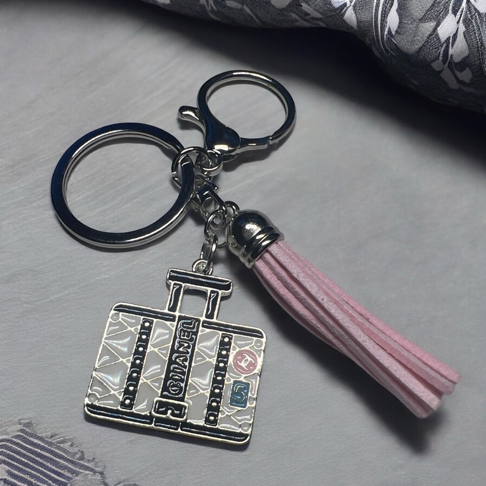 Silver and Pink Keychain with Tassel